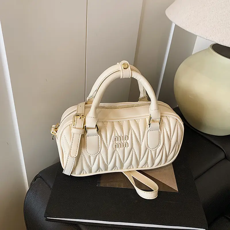 Women's Cream Quilted Crossbody Bowling Bag 2025 - Image 5