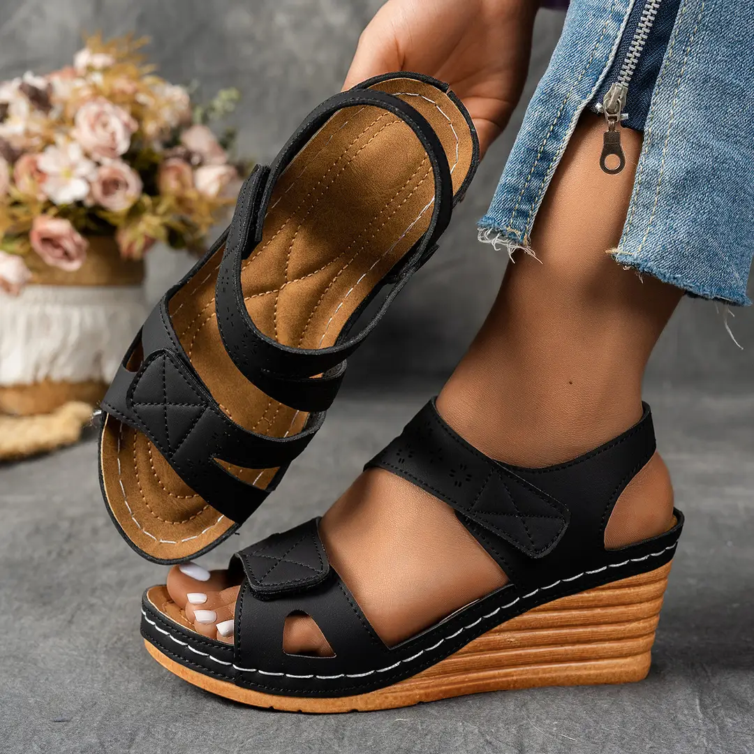 Women's Wedge Sandals Women's Plus Size 2025 New Plaid Wedge Thick Sole Magic Easiest for Match Women's Sandals - Image 4