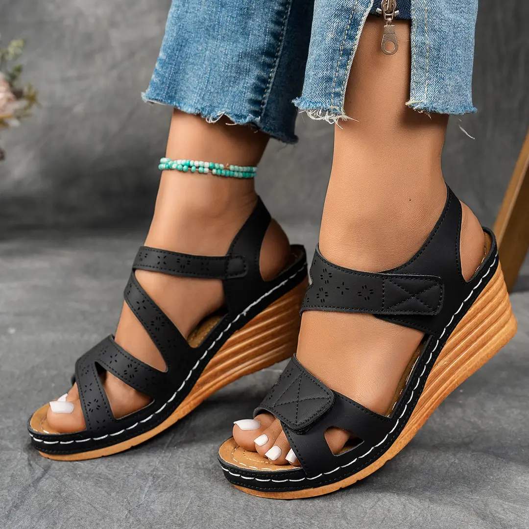 Women's Wedge Sandals Women's Plus Size 2025 New Plaid Wedge Thick Sole Magic Easiest for Match Women's Sandals - Image 6