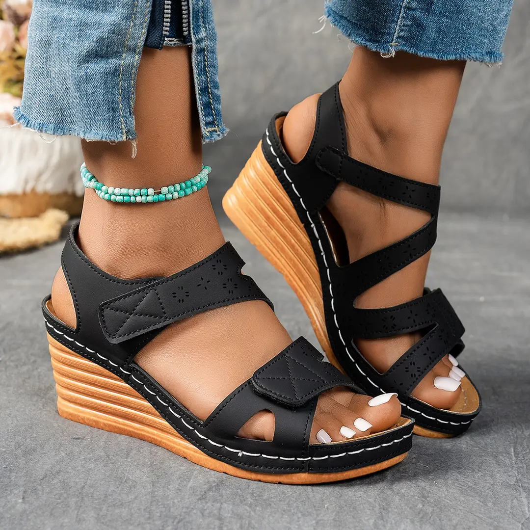 Women's Wedge Sandals Women's Plus Size 2025 New Plaid Wedge Thick Sole Magic Easiest for Match Women's Sandals — feature 4