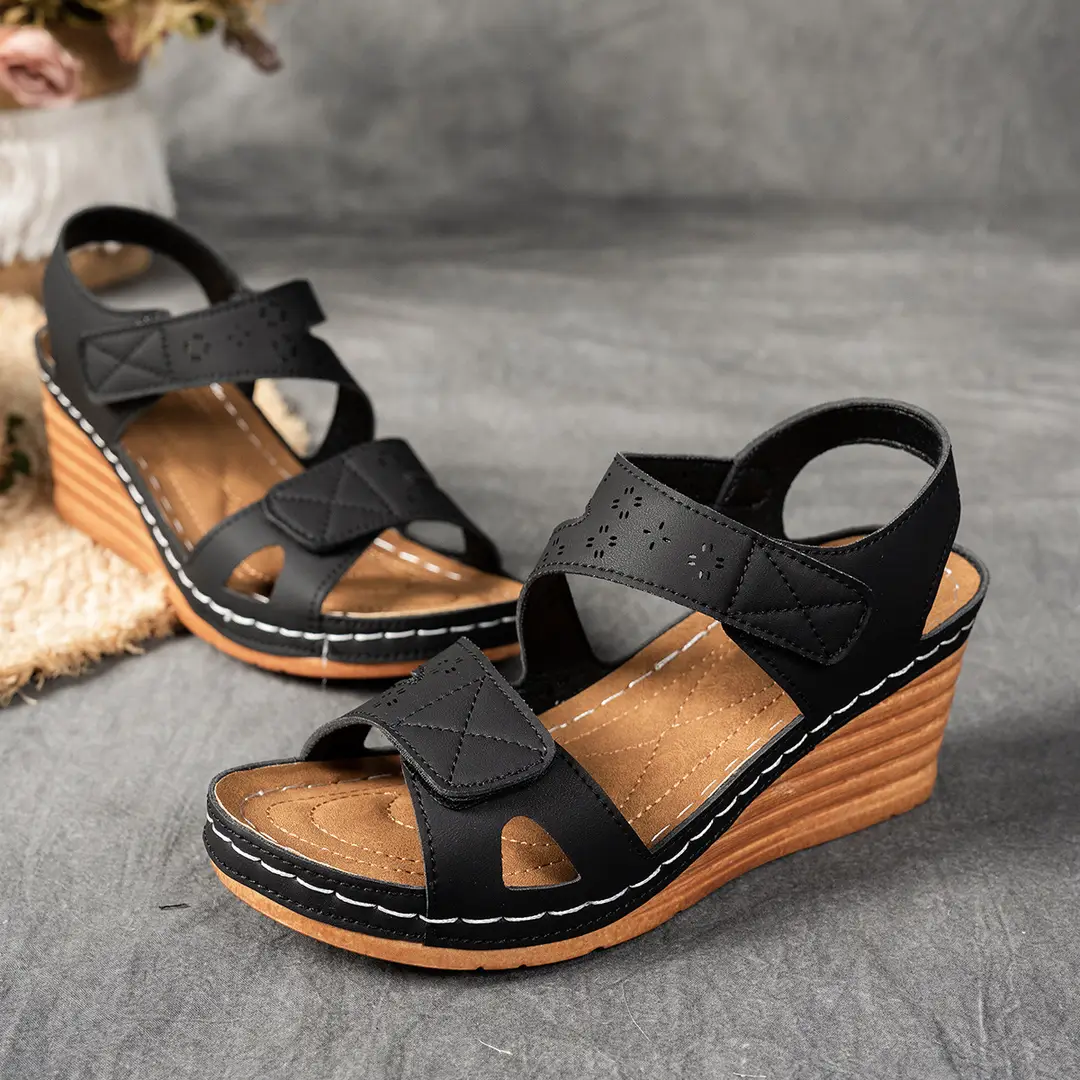 Women's Wedge Sandals Women's Plus Size 2025 New Plaid Wedge Thick Sole Magic Easiest for Match Women's Sandals — feature 5