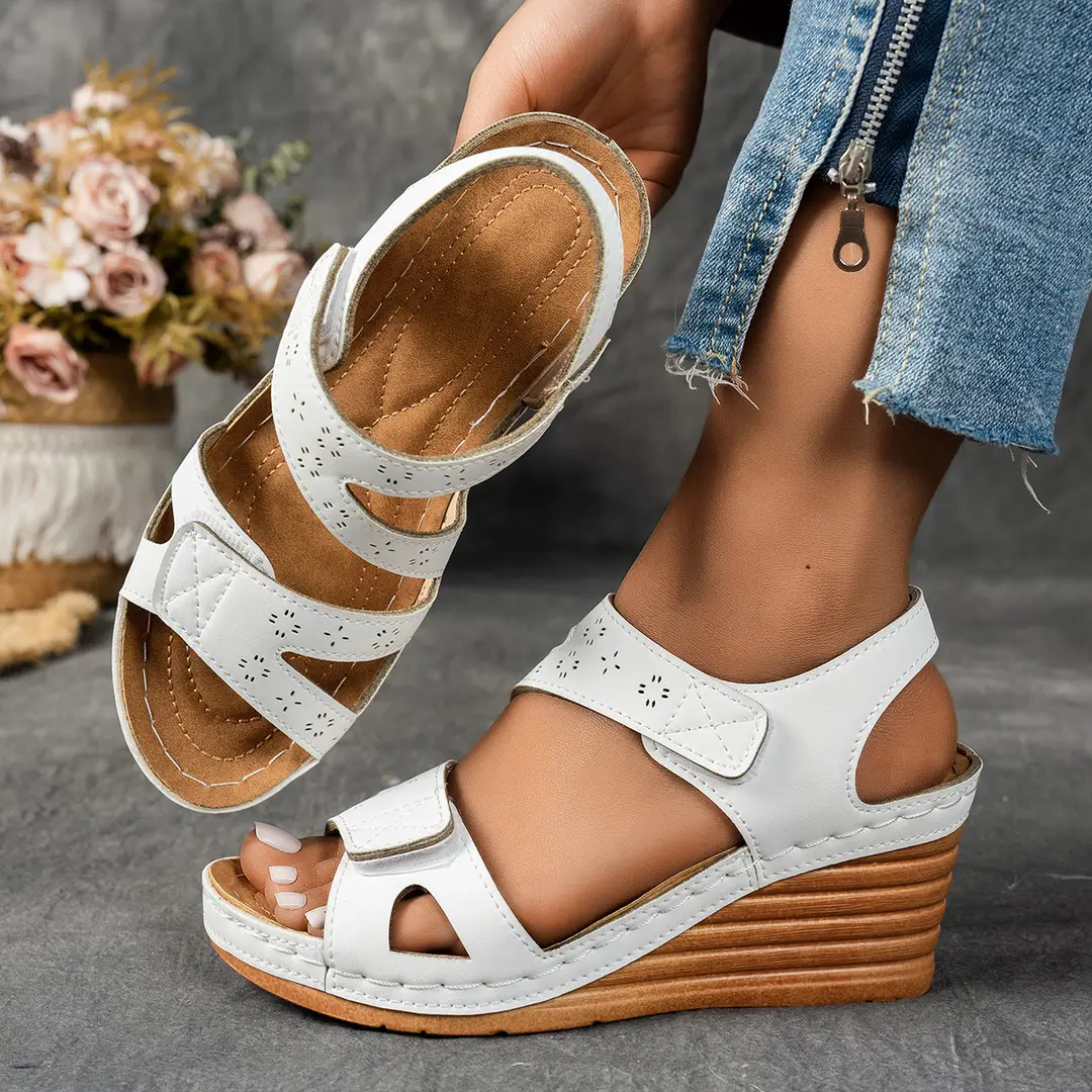 Women's Wedge Sandals Women's Plus Size 2025 New Plaid Wedge Thick Sole Magic Easiest for Match Women's Sandals — feature 6