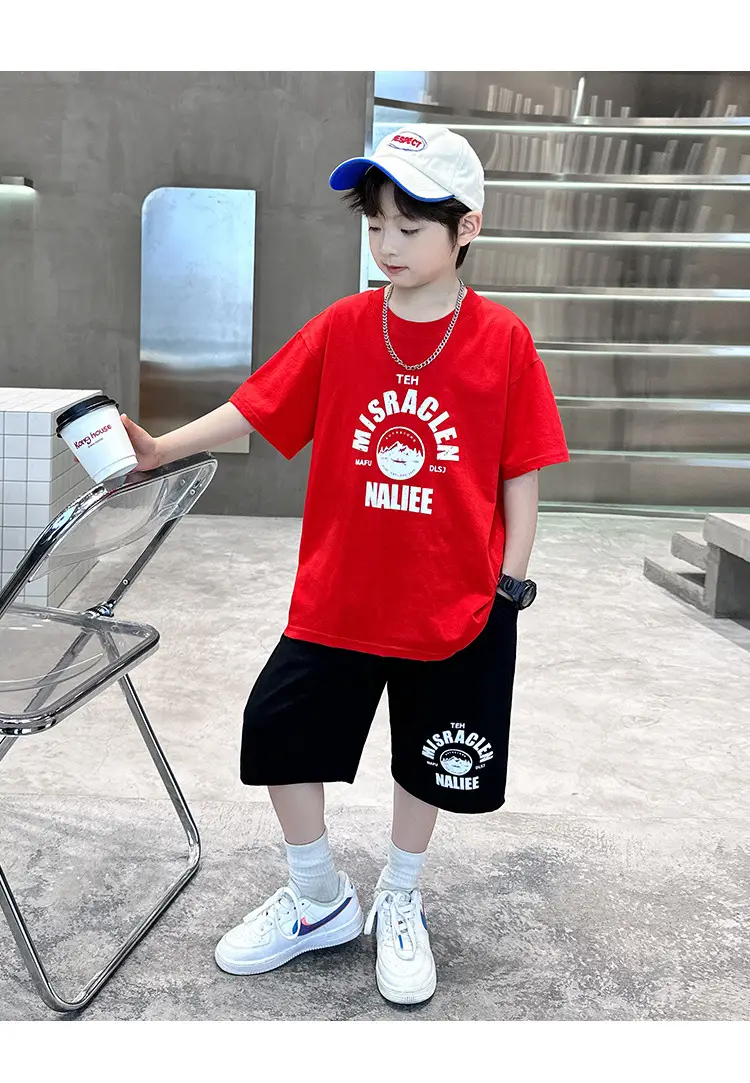 2026 Boys Red Graphic Shorts T-Shirt Set — feature 18