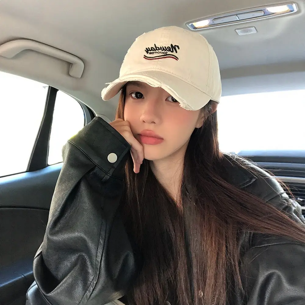 Women Ripped Duckbill Cap Light Blue Spring Summer Sunshade - Image 8