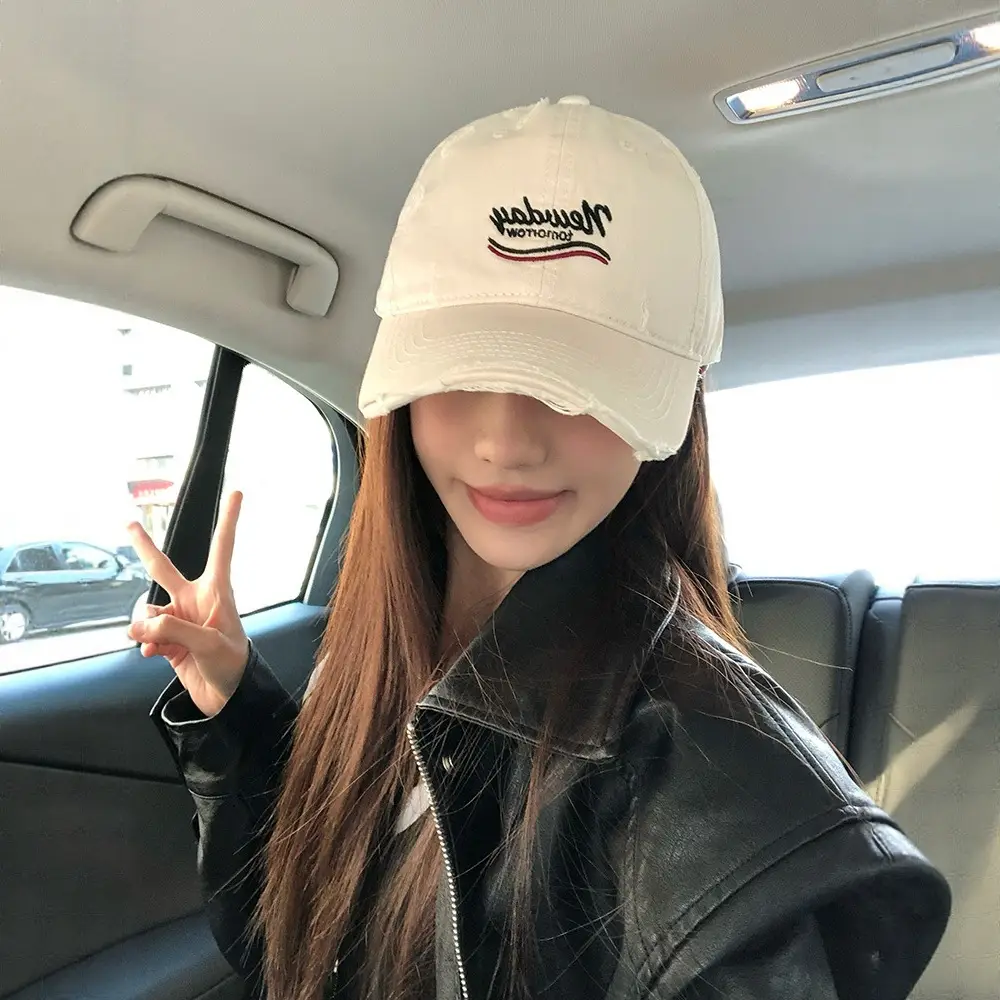 Women Ripped Duckbill Cap Light Blue Spring Summer Sunshade - Image 10