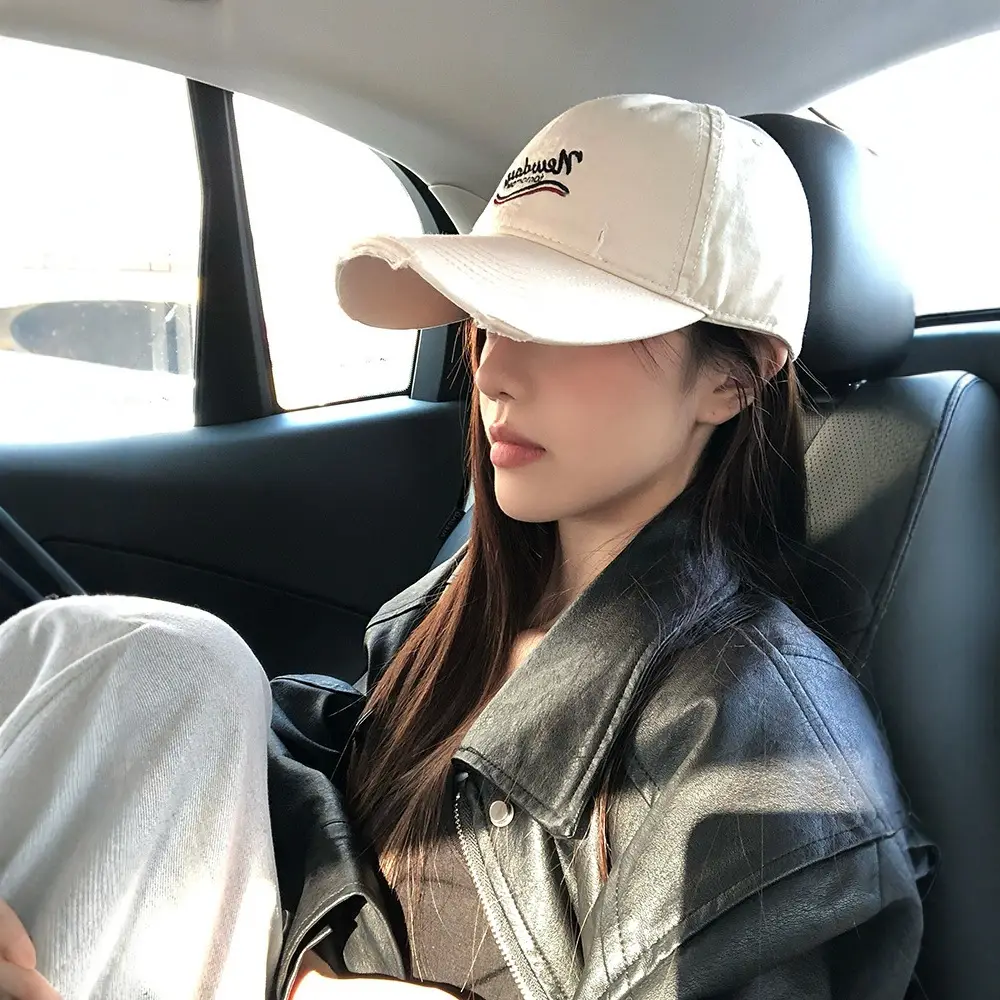 Women Ripped Duckbill Cap Light Blue Spring Summer Sunshade - Image 11