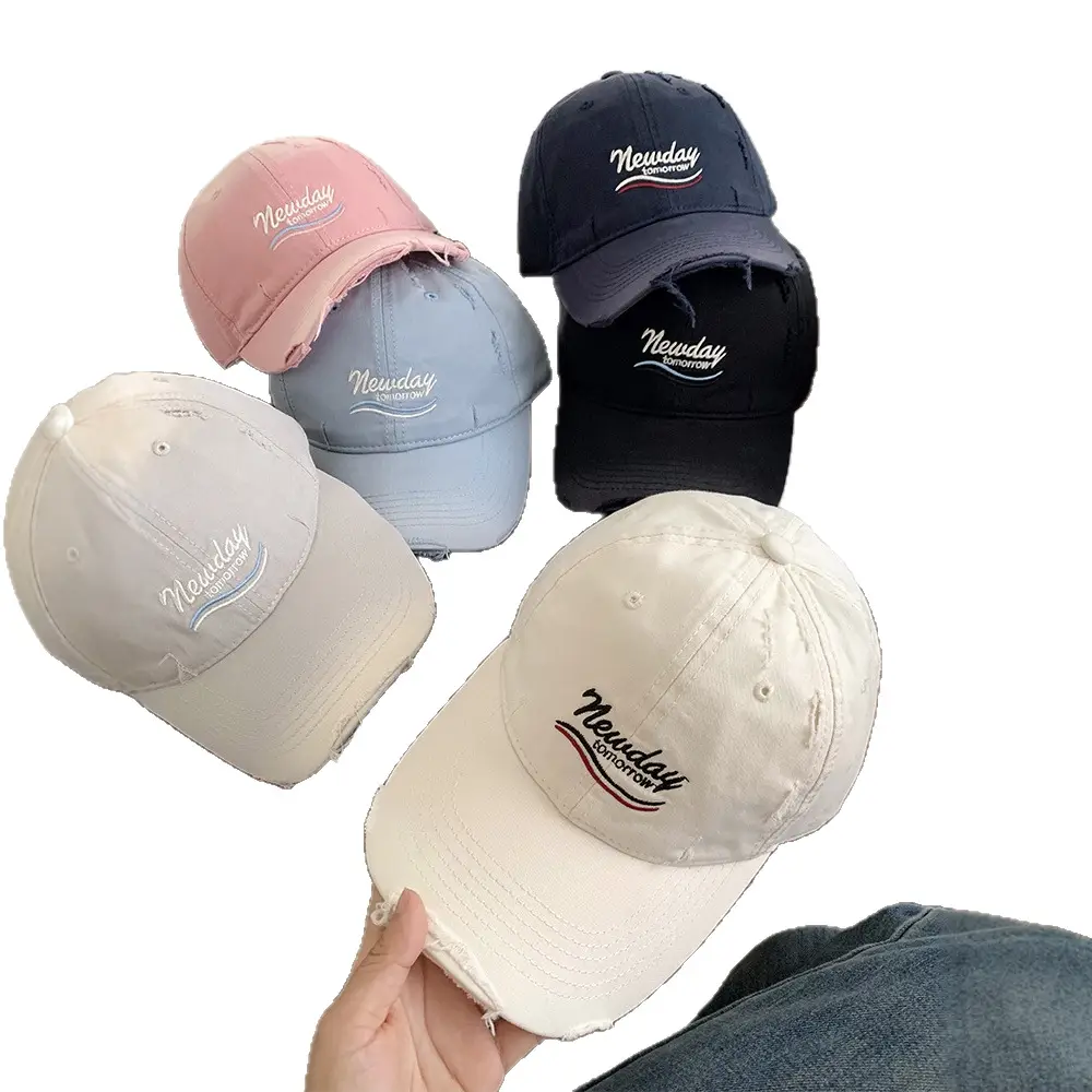 Women Ripped Duckbill Cap Light Blue Spring Summer Sunshade - Image 12