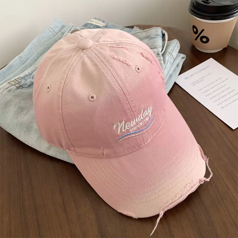 Women Ripped Duckbill Cap Light Blue Spring Summer Sunshade