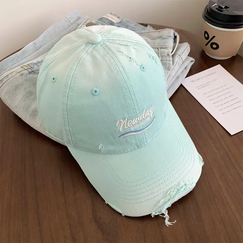 Women Ripped Duckbill Cap Light Blue Spring Summer Sunshade - Image 2
