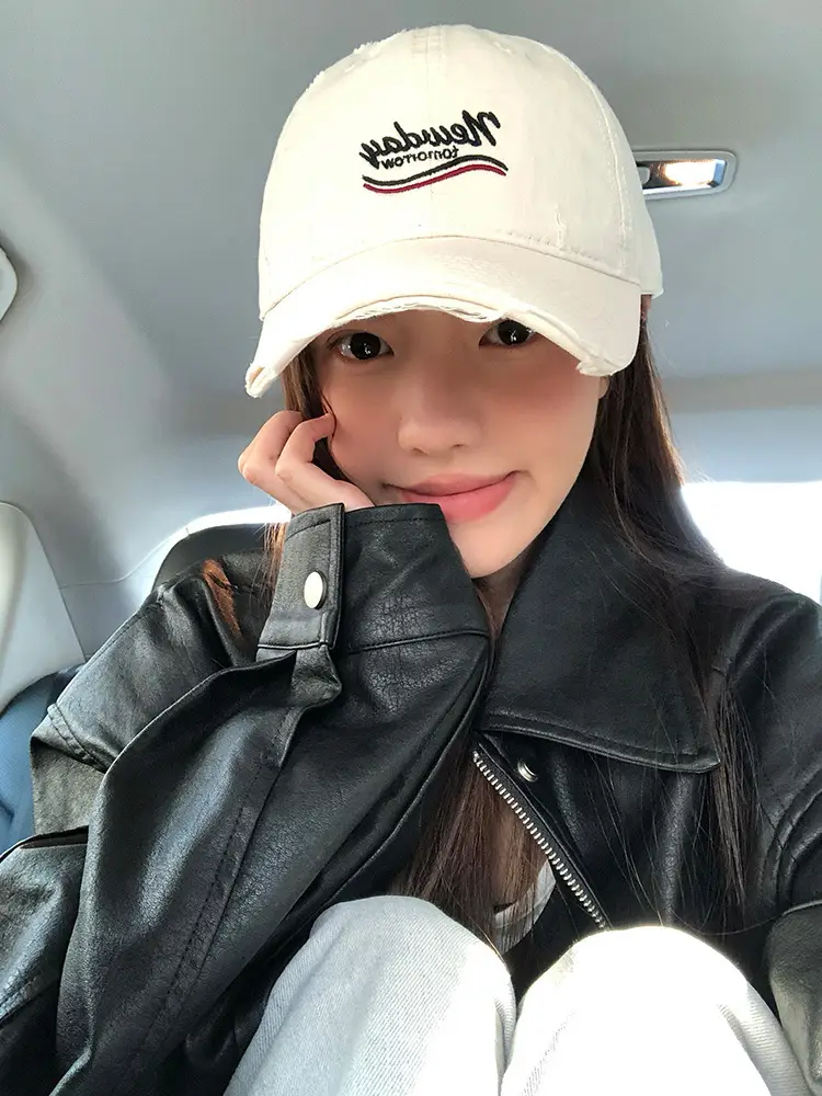 Women Ripped Duckbill Cap Light Blue Spring Summer Sunshade - Image 3