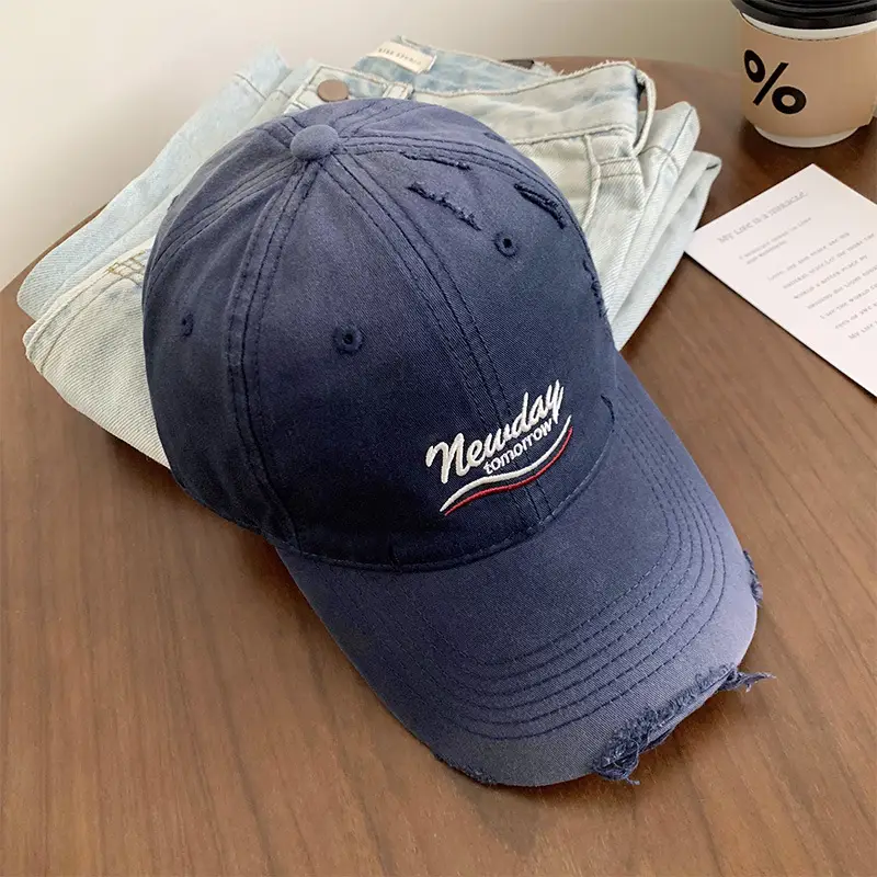 Women Ripped Duckbill Cap Light Blue Spring Summer Sunshade - Image 4