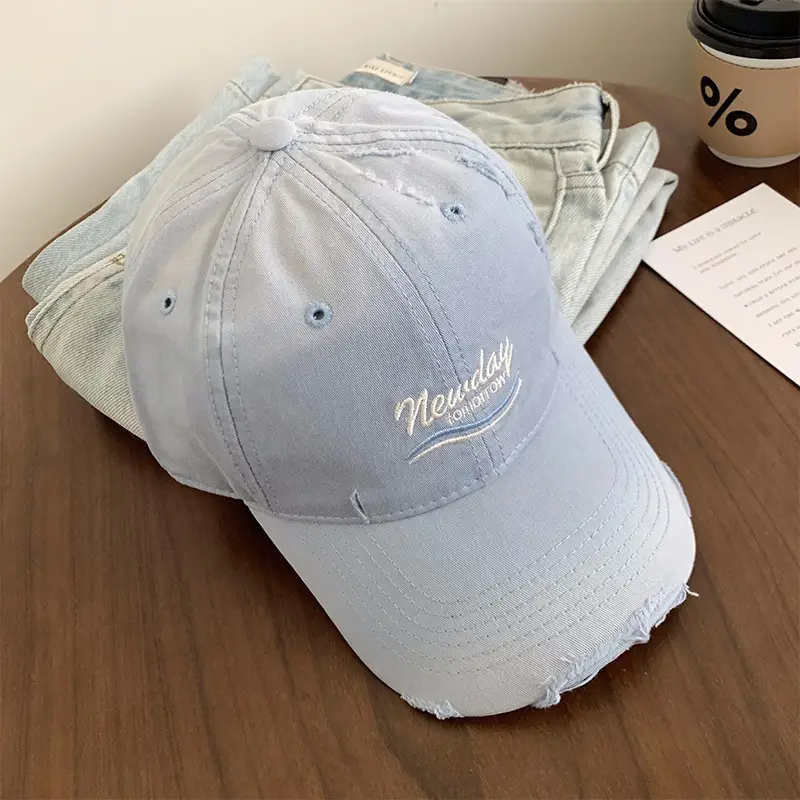 Women Ripped Duckbill Cap Light Blue Spring Summer Sunshade - Image 5