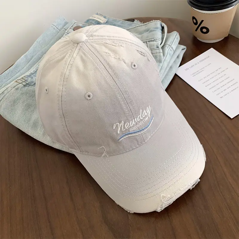 Women Ripped Duckbill Cap Light Blue Spring Summer Sunshade - Image 7