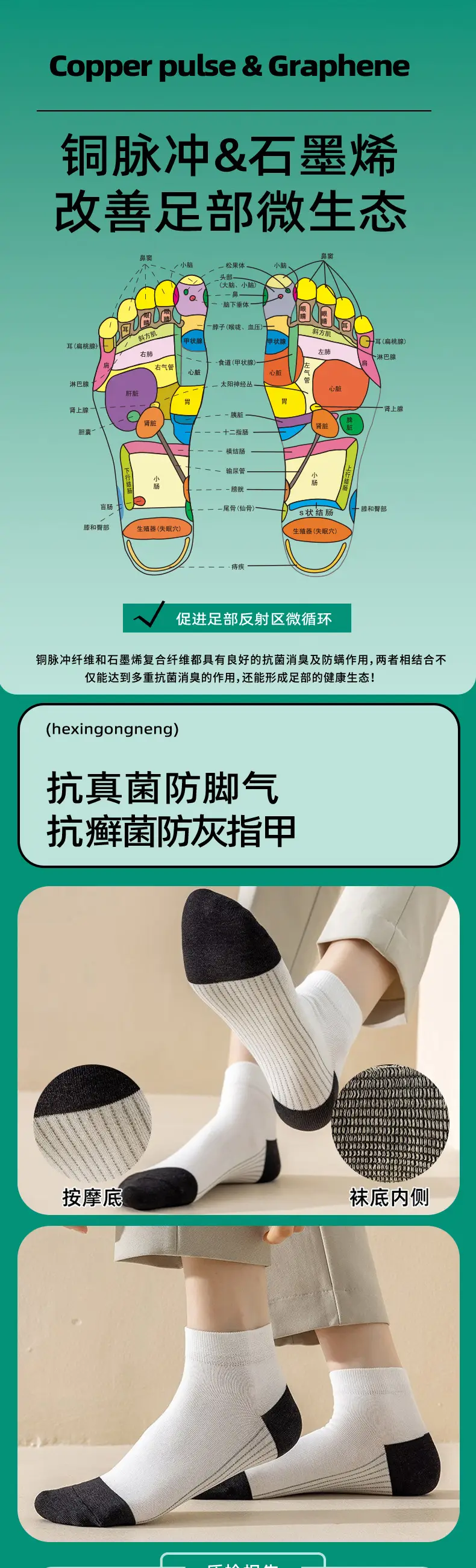 Men's and women's summer socks 7a antibacterial combination color matching boat socks deodorant sports socks cotton sweat-absorbent breathable — feature 2