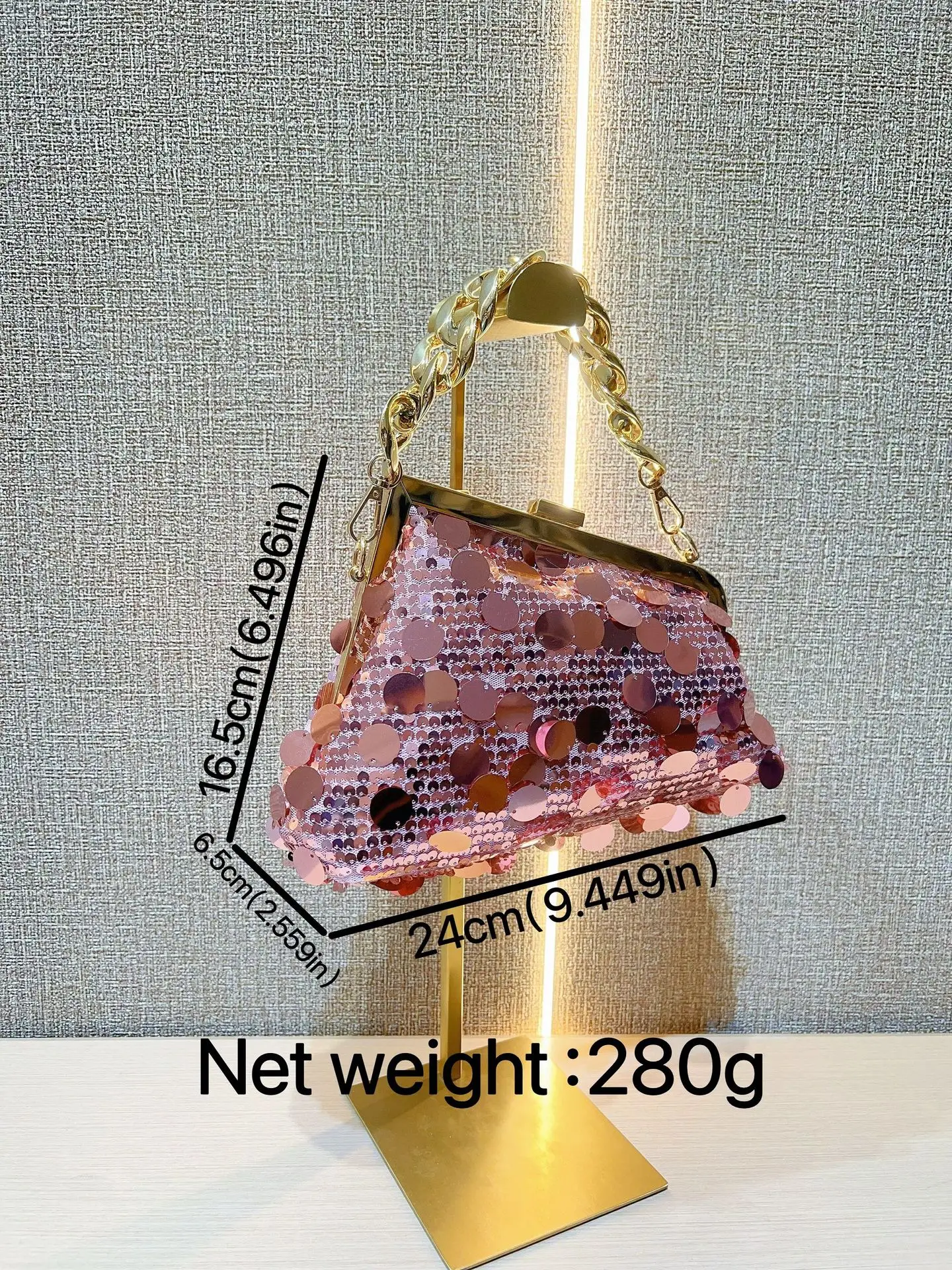 Pink Sequin Chain Shoulder Bag for Women - Image 11