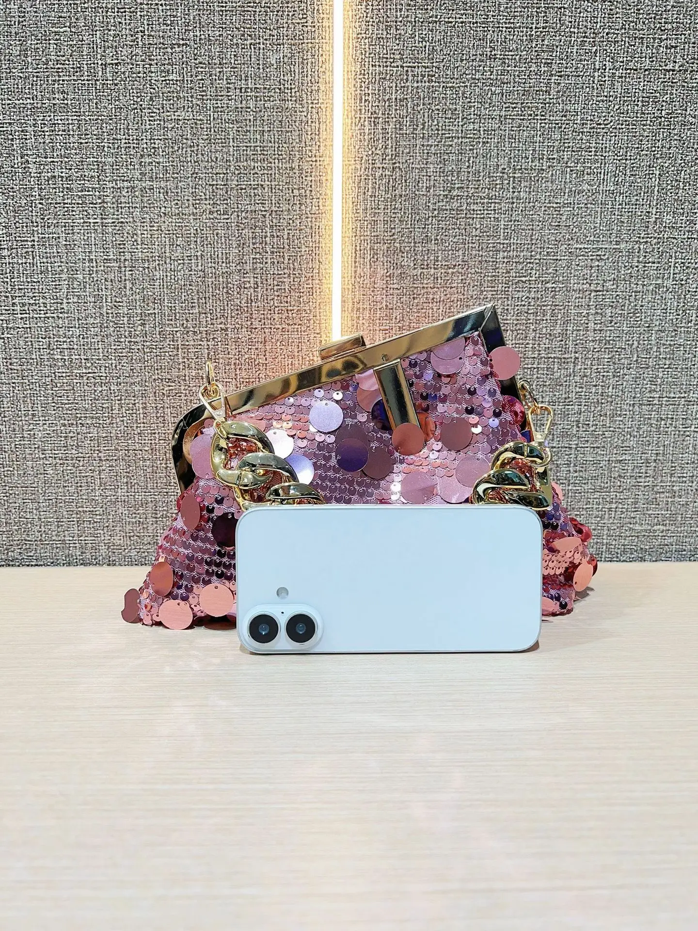Pink Sequin Chain Shoulder Bag for Women — feature 7