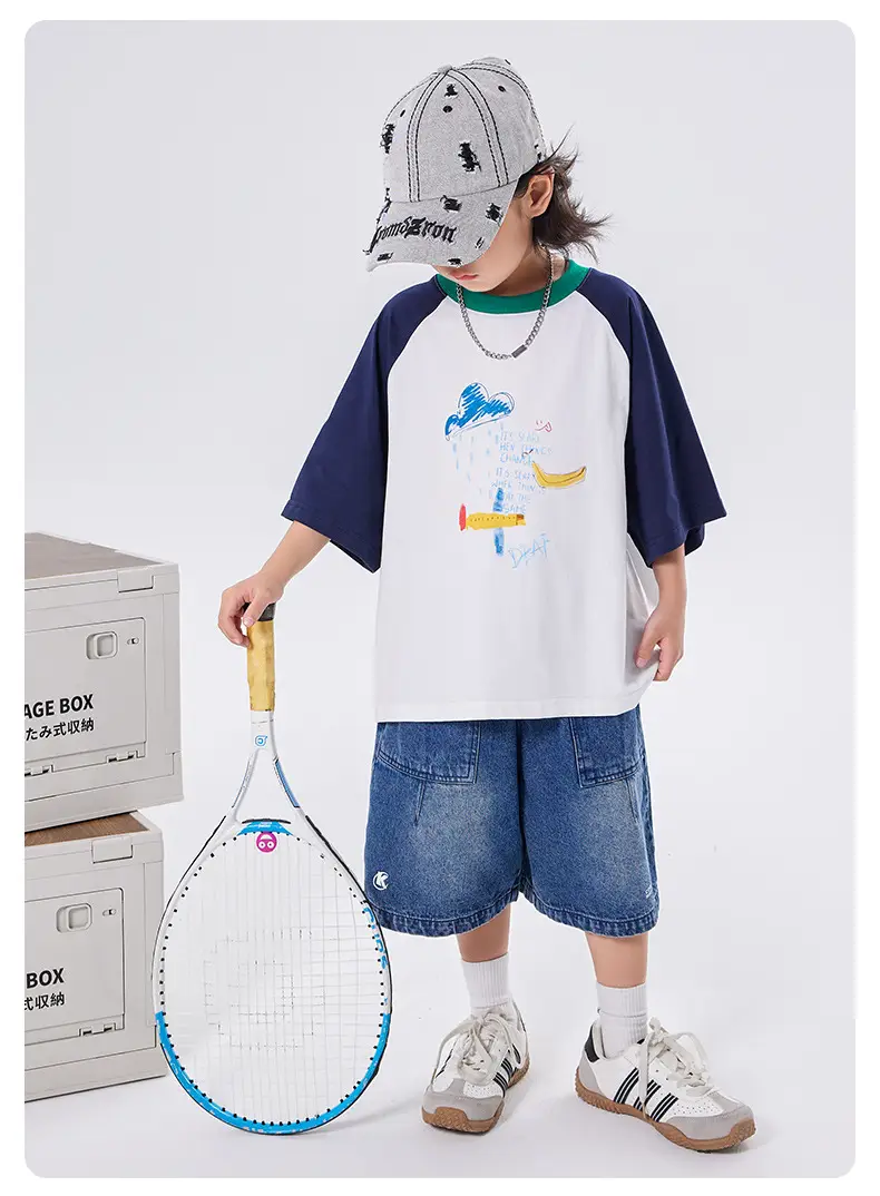 Boys T-shirt 2025 Summer Cotton Raglan Sleeve Round Neck — feature 11