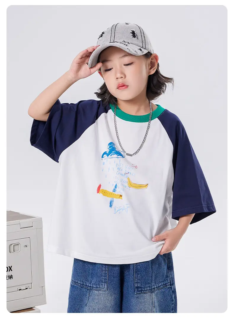 Boys T-shirt 2025 Summer Cotton Raglan Sleeve Round Neck — feature 5