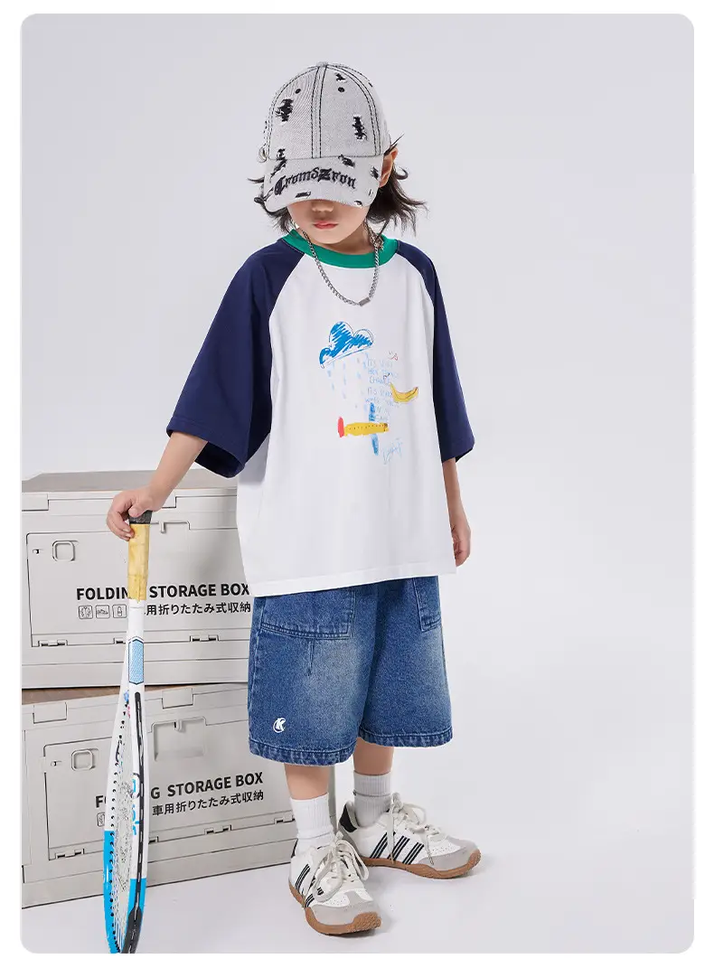 Boys T-shirt 2025 Summer Cotton Raglan Sleeve Round Neck — feature 6