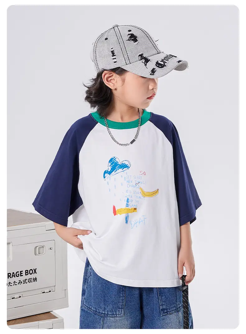 Boys T-shirt 2025 Summer Cotton Raglan Sleeve Round Neck — feature 7