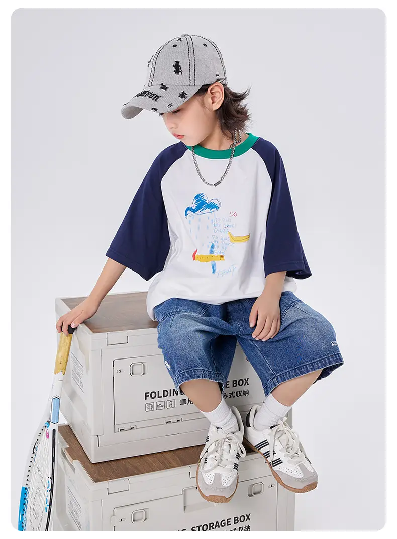 Boys T-shirt 2025 Summer Cotton Raglan Sleeve Round Neck — feature 9