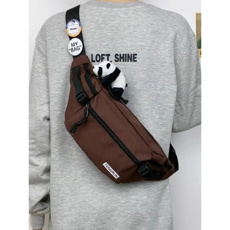 Trendy Cartoon Chest Bag for Men Women Brown