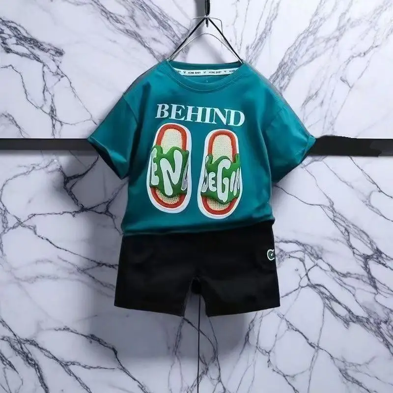 Huadini Boys Suit Summer T-Shirt Shorts Set Pure Cotton - Image 6