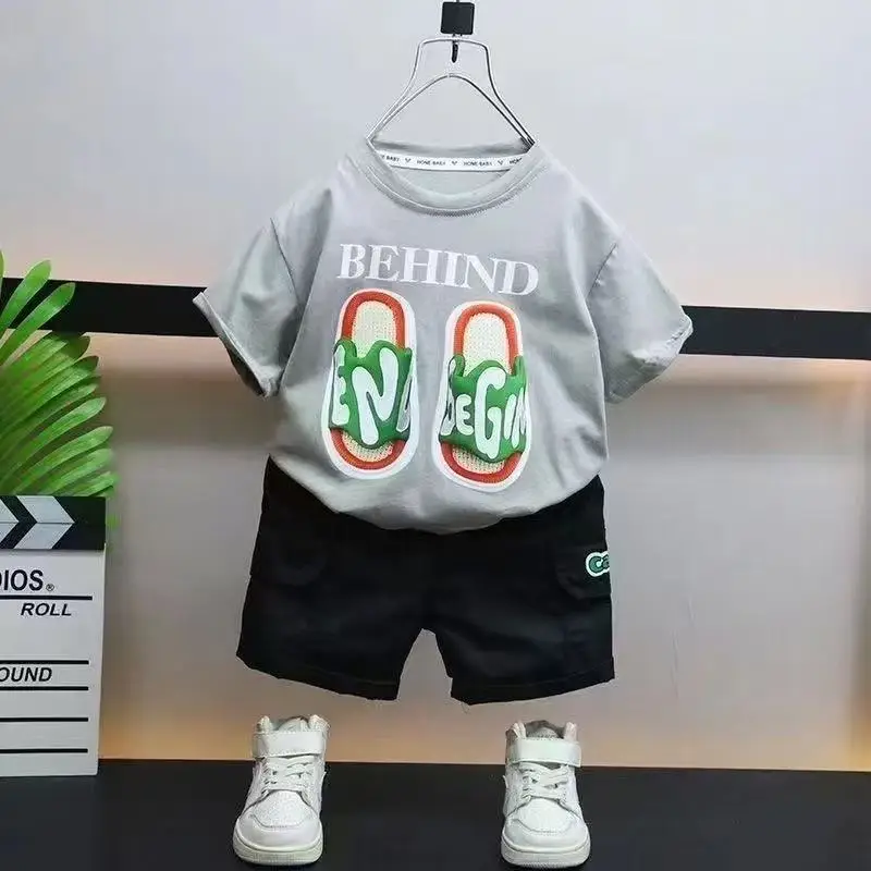 Huadini Boys Suit Summer T-Shirt Shorts Set Pure Cotton - Image 7