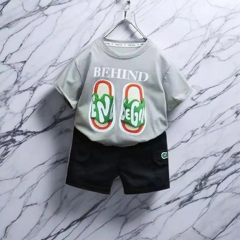 Huadini Boys Suit Summer T-Shirt Shorts Set Pure Cotton - Image 8