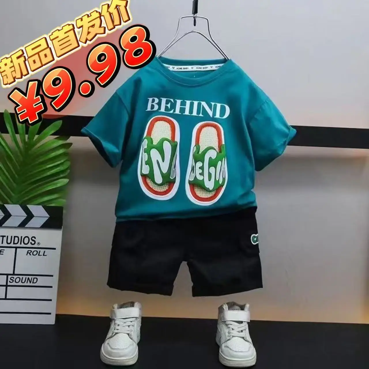 Huadini Boys Suit Summer T-Shirt Shorts Set Pure Cotton — feature 4
