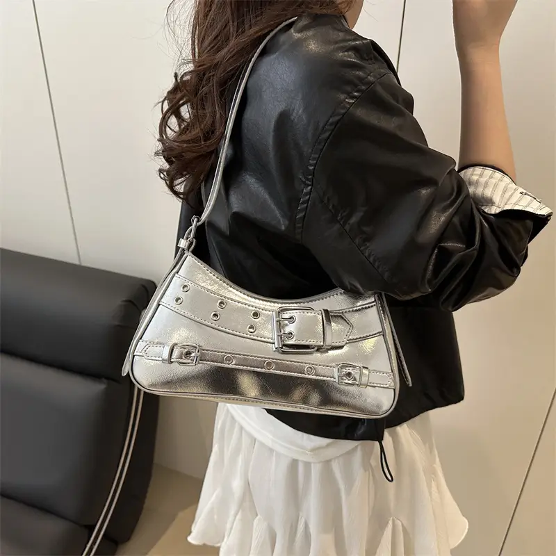 Beige Leather Crossbody Bag with Buckle & Strap - Image 8