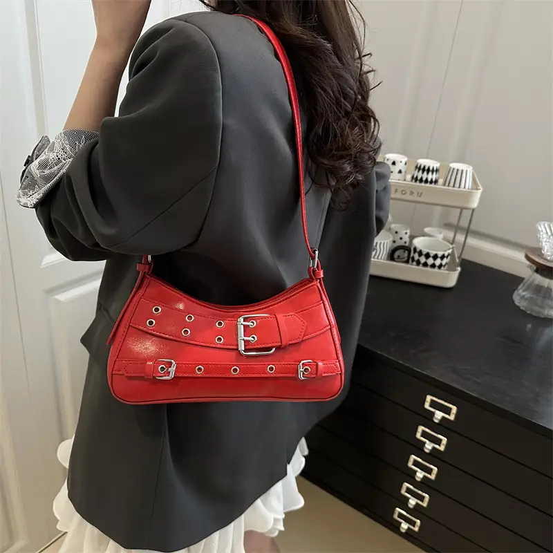 Beige Leather Crossbody Bag with Buckle & Strap - Image 9