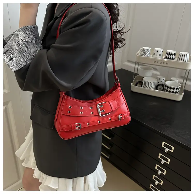 Beige Leather Crossbody Bag with Buckle & Strap — feature 10