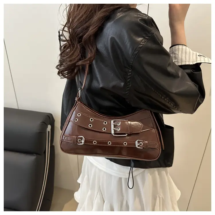 Beige Leather Crossbody Bag with Buckle & Strap — feature 14