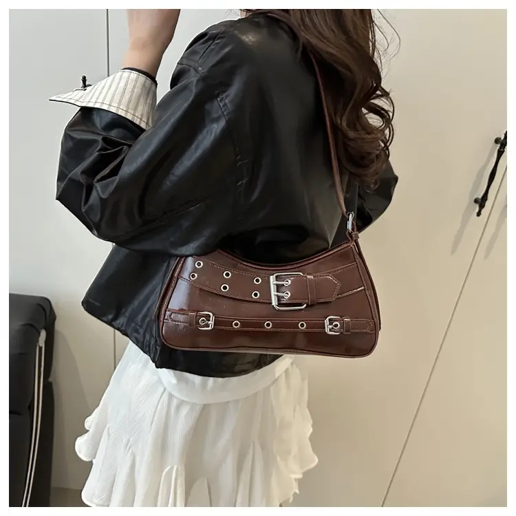 Beige Leather Crossbody Bag with Buckle & Strap — feature 16