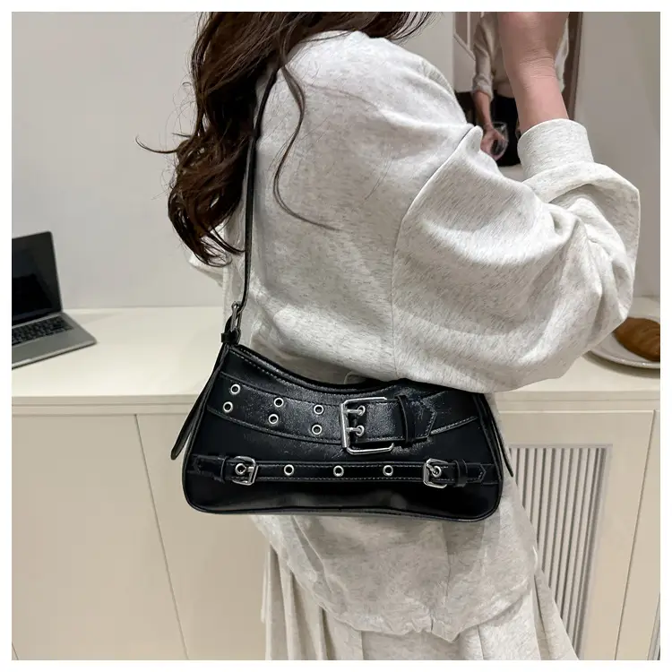 Beige Leather Crossbody Bag with Buckle & Strap — feature 21