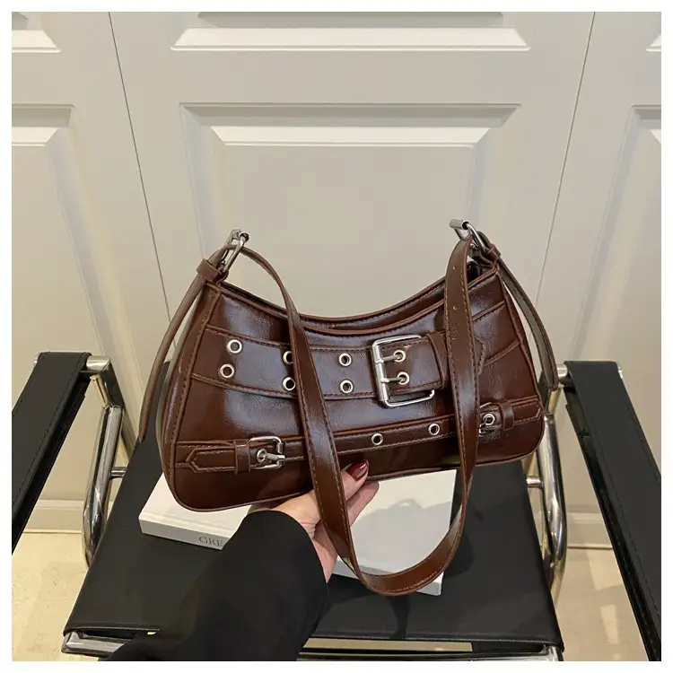 Beige Leather Crossbody Bag with Buckle & Strap - Image 3