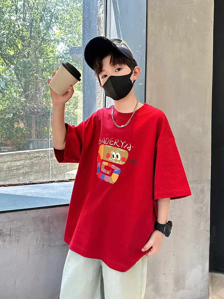 Red Cartoon T-Shirt for Boys Summer Wear