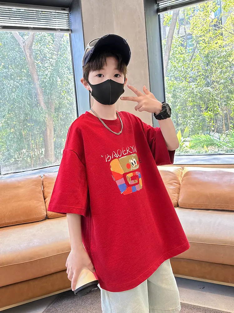 Red Cartoon T-Shirt for Boys Summer Wear