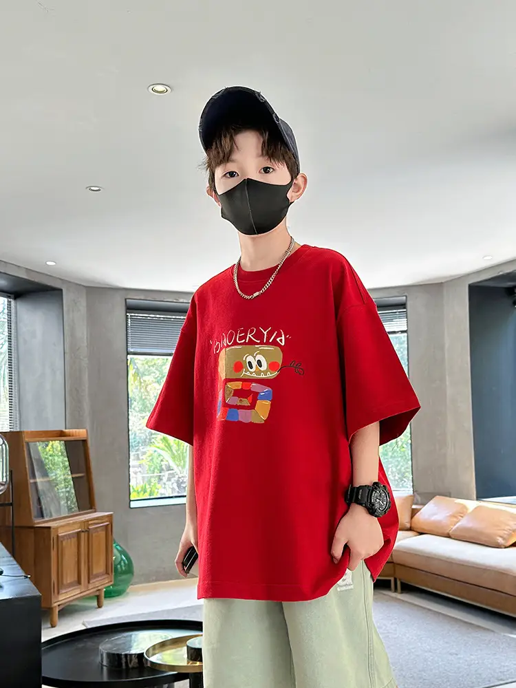 Red Cartoon T-Shirt for Boys Summer Wear