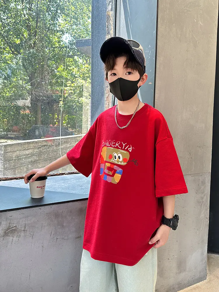 Red Cartoon T-Shirt for Boys Summer Wear