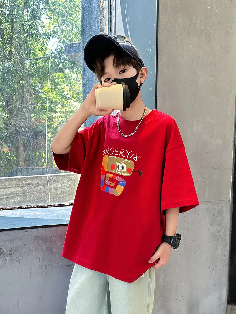 Red Cartoon T-Shirt for Boys Summer Wear