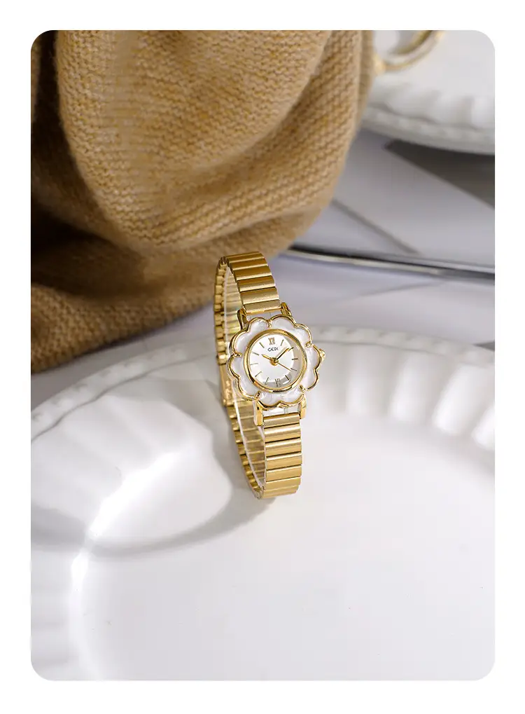 Women's Gold Petal Watch with Diamond Crystal Band — feature 10