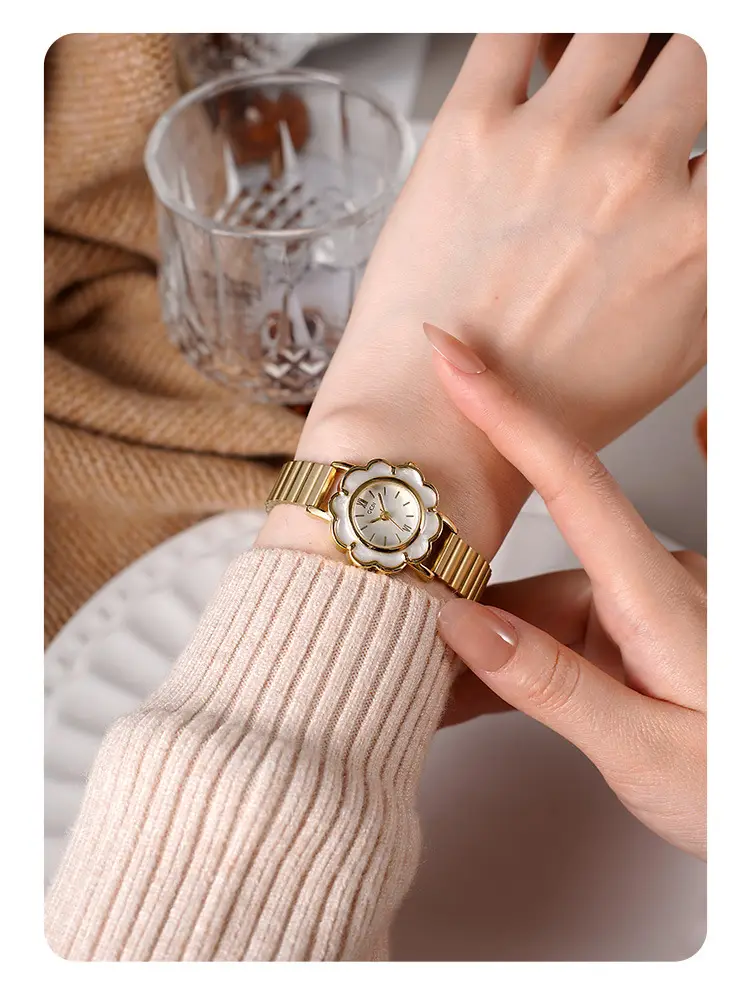 Women's Gold Petal Watch with Diamond Crystal Band — feature 11