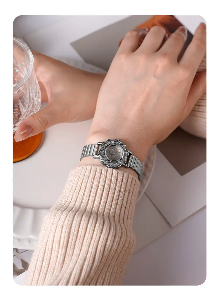 Women's Gold Petal Watch with Diamond Crystal Band — feature 15