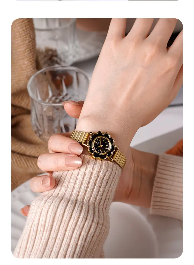 Women's Gold Petal Watch with Diamond Crystal Band — feature 17