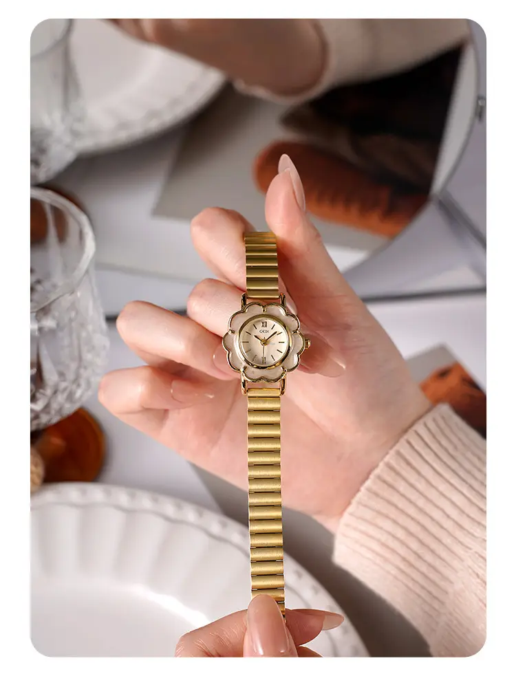 Women's Gold Petal Watch with Diamond Crystal Band — feature 20