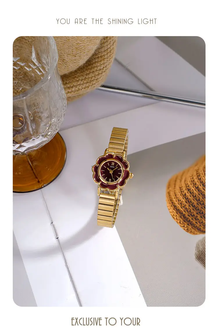 Women's Gold Petal Watch with Diamond Crystal Band — feature 8