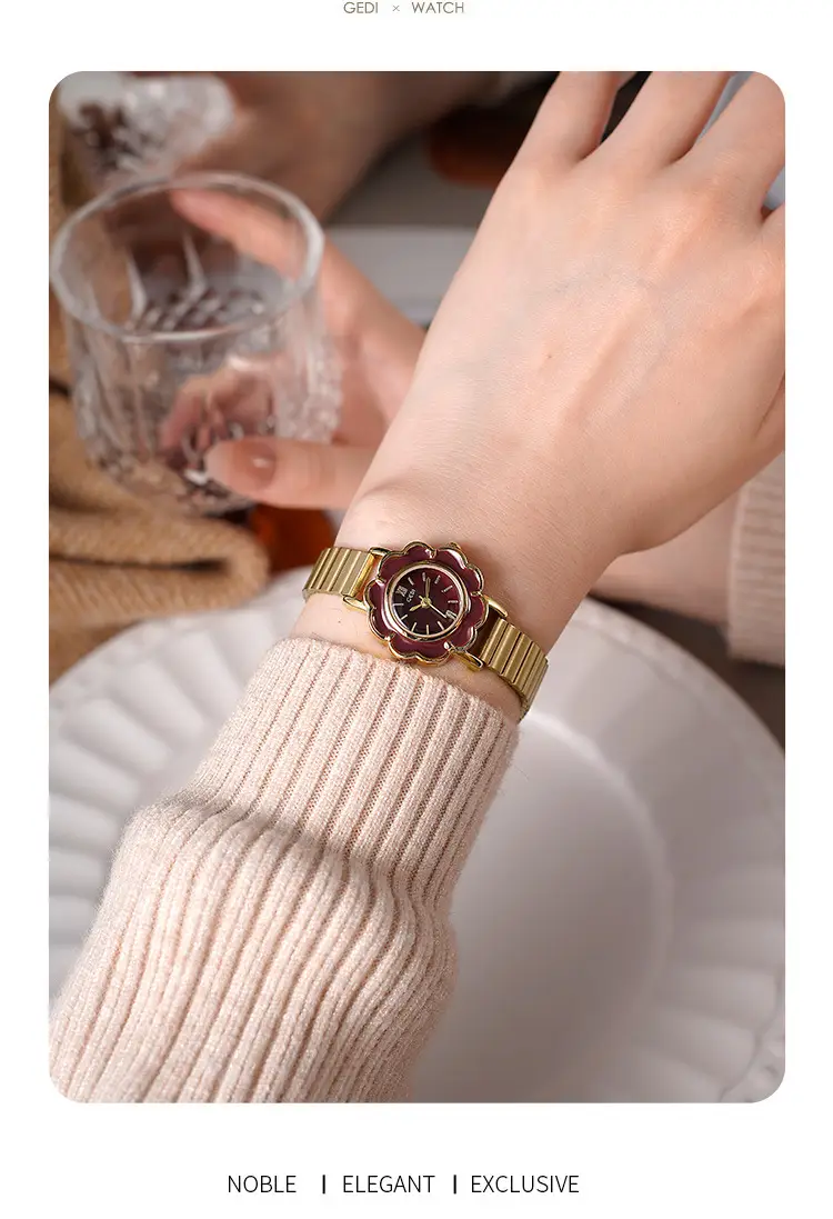 Women's Gold Petal Watch with Diamond Crystal Band — feature 9