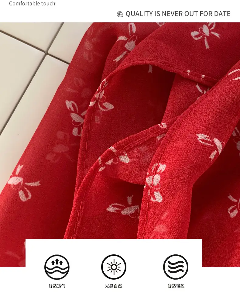 Red French Print Headscarf for Women Summer — feature 2